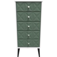Pixel Ready Assembled 5 Drawer Bedside Cabinet - Labrador Green & White