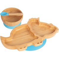 Children's Bamboo Suction Dinosaur Dinner Set - Blue
