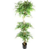 Artificial Twisted Trunk Fruticosa Ficus Tree Triple Ball - Green