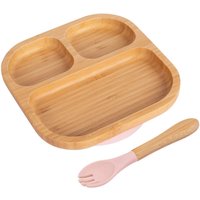 Bamboo Segmented Baby Weaning Plate Fork Set - Pastel Pink