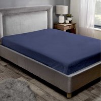 Teddy Fleece Plain Fitted Bed Sheets - Navy / Double
