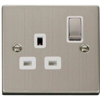 Stainless Steel 1 Gang 13A DP Ingot Switched Plug Socket - White