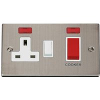 Stainless Steel Cooker Control 45A With 13A Switched Plug Socket 2 Neons - White