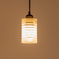 Elsie Frosted Glass Striped Ceiling Cylinder Light Shade with Bulb - White