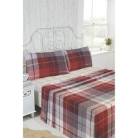 Flannelette Tartan Brushed Cotton Sheet Set - Red / King