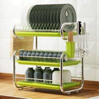 Kitchen 3-Tier Dish Drainer with Cutting Boards - Green