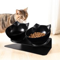 Double Bowl Slanted Cat Feeder - Black