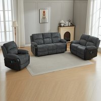 Corduroy Massage Reclining Sofa Suite - Grey / 6