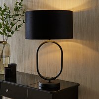 Antonia Matte Black Oval Table Lamp Velvet and Metallic Shade and LED Bulb - Black