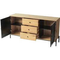 Tall Wooden Storage TV Stand Cabinet with Drawers - Natural+ Black