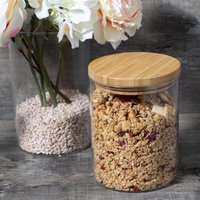 Scandi Glass Storage Jar with Wooden Lid - Clear / 1l / 3