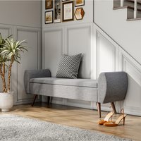 Linen Upholstered Storage Bench with Wood Legs - Grey