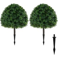 Set of 2 Artificial Boxwood Topiary Ball Tree - Green
