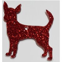 Glitter Smooth Haired Chihuahua Christmas Decoration - Red