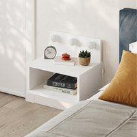 Floating Bedside Table with 3 LED Lights Wall-Mount Shelf - White