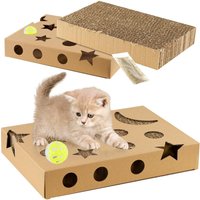 Cat Scratcher Interactive Puzzle Box With Catnip Toy - Beige