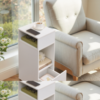 Set of 2 Bedside Tables,Slim Nightstand for Bedroom, Drawer - White