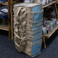 Eco-Friendly Teal Jute Cotton Mini Shopping Basket 16x10x12cm - Brown