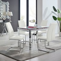Enna White Glass Extending Modern Kitchen Dining Table and 4 Lorenzo Chairs - White / Dining Table and 4 Chairs