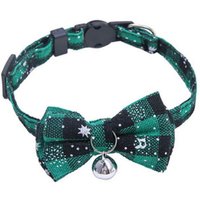 3pcs Adjustable Plaid Bow Pet Bell Collar - Green