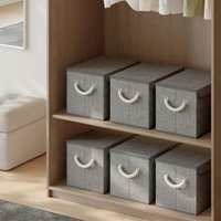 Storage Boxes with Lids, Set of 3, Foldable Fabric Storage Organiser Bins - Dove Gray