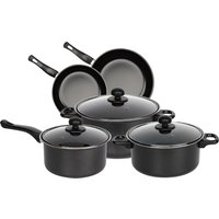 8 Pcs Non Stick Cookware Set Cooking Pot Frying Pan Saucepan With Lids - Black