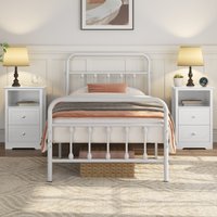 Set of 2 Bedside Table with 2 Drawers and Open Shelf - White