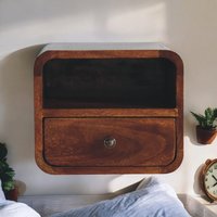 Solid Wood Extra Mini Wall Mounted Curved Chestnut Bedside with Open Slot - Chestnut