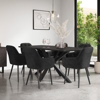 Juno Concrete Ceramic Dining Table With 8 Anika Velvet Chairs - Black