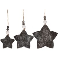 Set of 3 Hanging Glitter Star Wicker Decorations - Brown