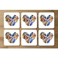 Boho Tribal Heart Coaster - Blue