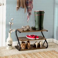 Industrial Metal S-frame Shoe Rack - 3 Tiers - Brown