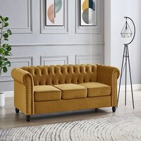 Chester Velvet Sofa Suite Stud Design Wooden Feet - Gold Velvet / 3