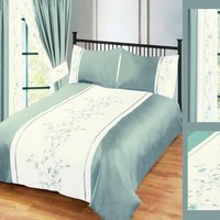Luxury Floral Embroidered Duvet Cover and Pillowcase Set - Green / Superking