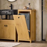 SoBuy Laundry Chest Bathroom Cabinet with Laundry Basket - Orange Wooden