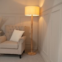 Victoria Wood Floor Lamp with Drum Shade and LED Bulb - Natural