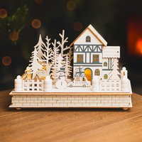 Christmas Wooden White Village Scene - White