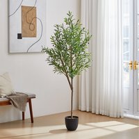Decorative Artificial Olive Tree with Pot - Green / 186cm / 65cm