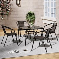 4 Seaters Bistro Set - Black / 1*105CM Square Table and 4*Stacking Chairs