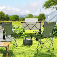 Outsunny Set of 2 Reclining Camping Chair w Footrest - Dark Green