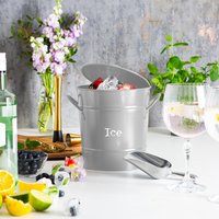 Vintage Metal Ice Bucket with Scoop - Grey