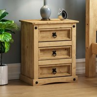 Corona 3 Drawer Bedside Chest Table Nightstand - Pine