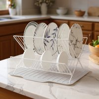 Lifeideas 2 Tier Foldable Countertop Dish Drying Rack with Drip Tray - White