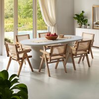 Dining Chair with Rattan Backrest and Solid Wood Frame - Light Oak / 82.5cm / 1