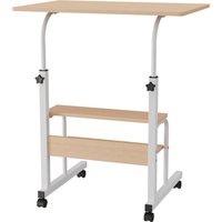 Wooden Mobile Bedside Desk with Adjustable Height - Home and Office - White Maple