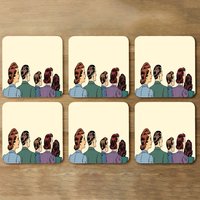 A crowd of spectators stand back retro style pop art Designer Coaster Set - Yellow