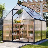 BIRCHTREE Polycarbonate Greenhouse Walk-In Green House Aluminium Frame - Dark Grey / 6x8ft