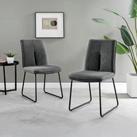 2x Halle Upholstered Fabric Black Leg Modern Kitchen Dining Accent Chairs - Grey