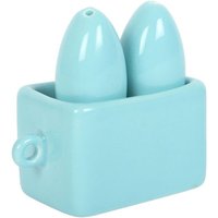 Coastal Sardine Salt Pepper Shakers Fun Ceramic Kitchen Decor - Light Blue