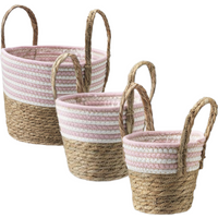 Natural Woven Seagrass Basket Planter Pink - Pink / 15cm / 23cm